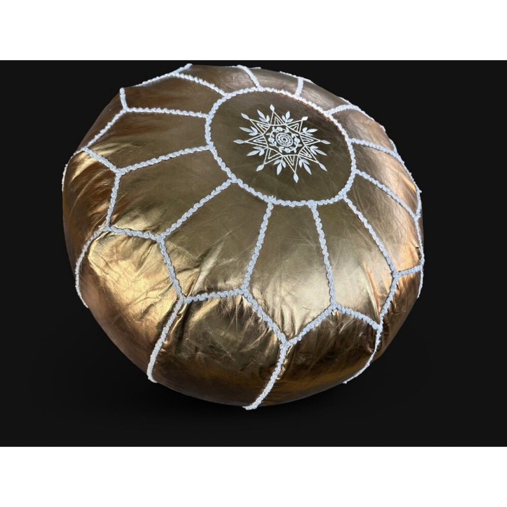 Gold Moroccan Pouf Ottoman Floor Cushion Boho Meditation Seat 22” Round